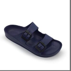 FUNKYMONKEY Men's Comfort Slides Double Buckle Adjustable Sandals 8 US Navy nwt